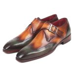 Paul Parkman Single Monkstraps Green & Camel (ID#944-GRN-CML) - Image 6