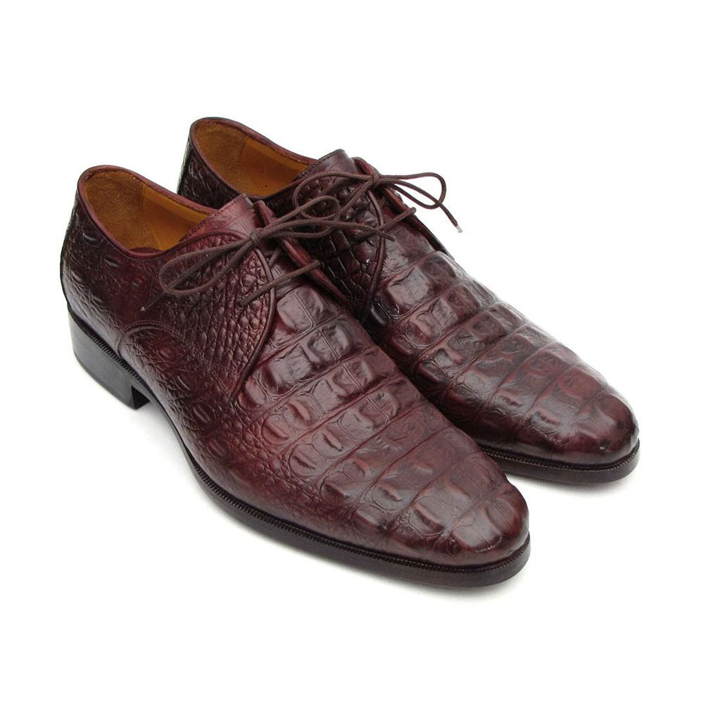 Paul-Parkman Paul Parkman Men's Brown & Bordeaux Crocodile Embossed Calfskin Derby Shoes (ID#1438BRD) - Image 1