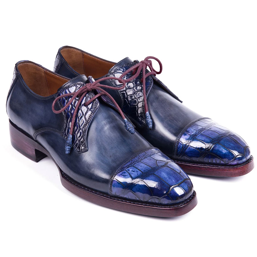 Paul-Parkman Paul Parkman Blue Genuine Crocodile & Navy Calfskin Captoe Derby Shoes (ID#877-BLU) - Image 1