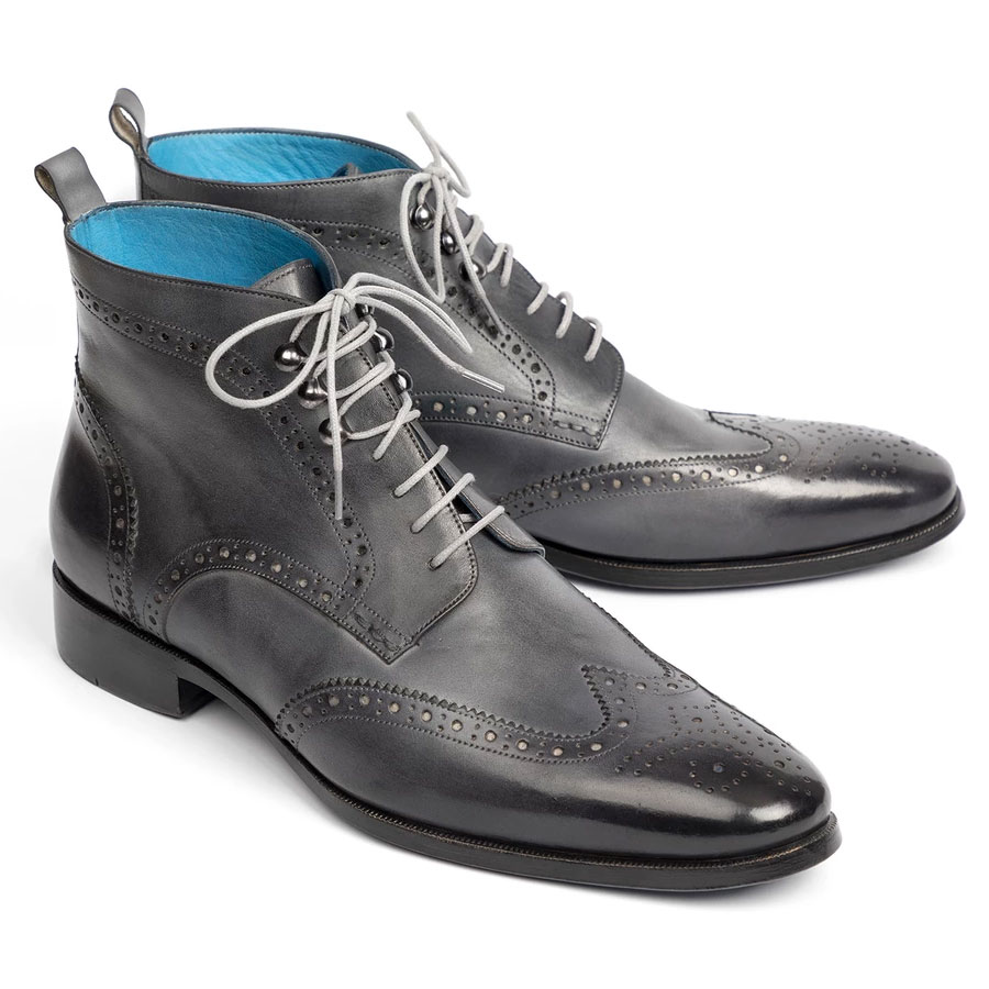 Paul-Parkman Paul Parkman Wingtip Ankle Boots Gray Hand-Painted (ID#777-GRAY) - Image 1