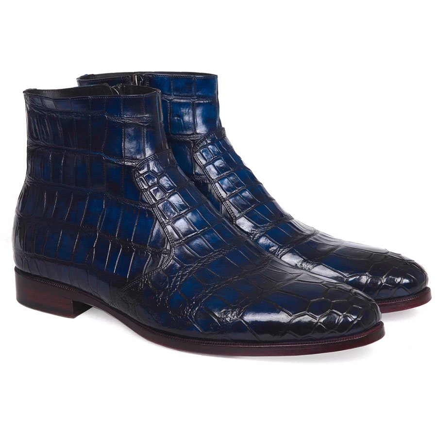 Paul-Parkman Paul Parkman Navy Genuine Crocodile Side Zipper Boots (ID#BT76BL14) - Image 1