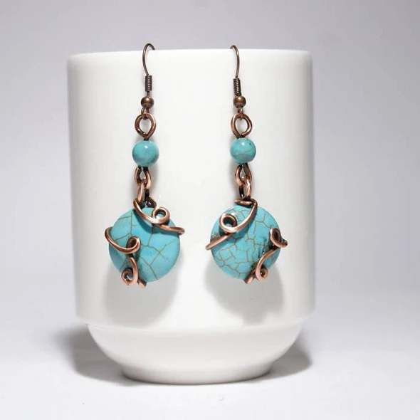 handmade-wire-wrapped-turquoise Handmade Wire Wrapped Turquoise Earrings - Image 1
