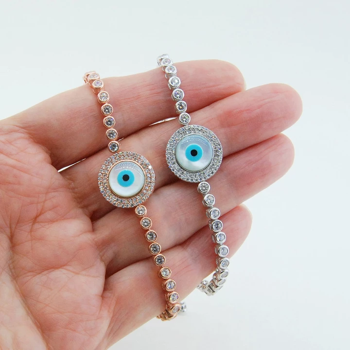 il_fullxfull.1465453188_it1v_720 Handmade Evil Eye Bracelet, Mother of Pearl, Zirconia - Image 1