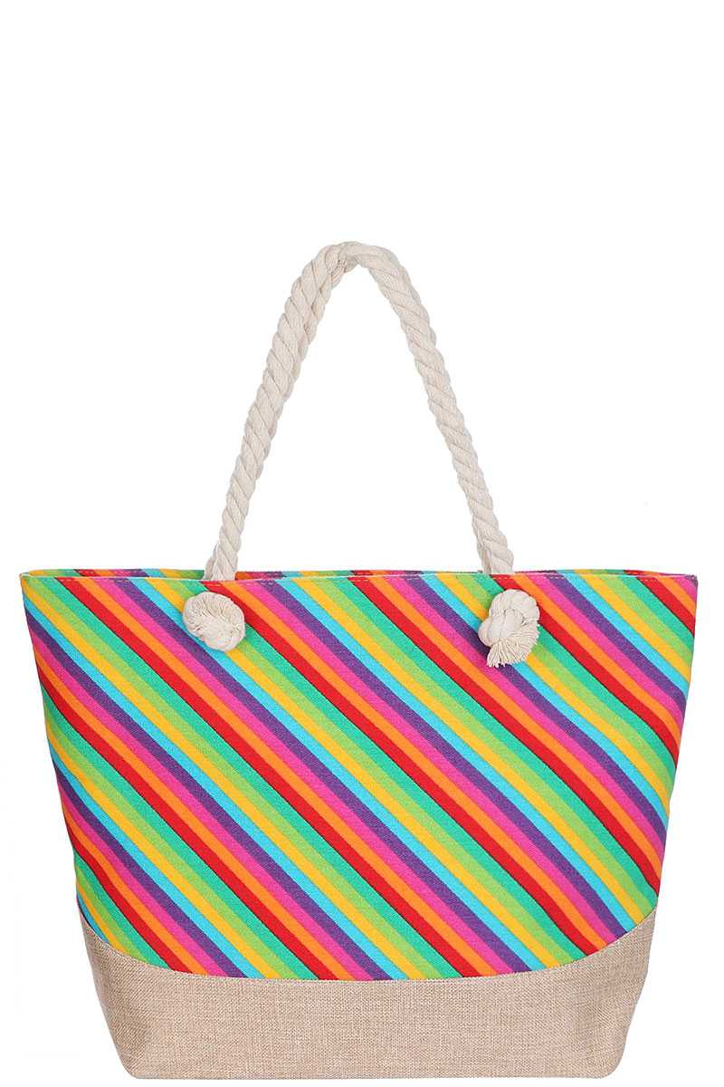 CC51181 Handbag Natural Fashion Rainbow Shopper Bag - Image 1