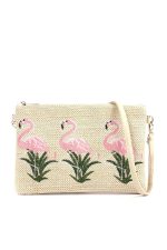 Handbag Flamingo Embroidered Pouch