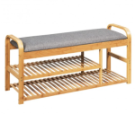 Bamboo Storage 3-Tier Shoe Rack With Seat Cushion