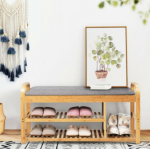 Bamboo Storage 3-Tier Shoe Rack With Seat Cushion - Image 3