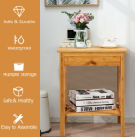 Bamboo Nightstand End Table with Drawer Storage Shelf - Image 6