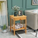 Bamboo Nightstand End Table with Drawer Storage Shelf - Image 8