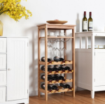 Bamboo Storage Shelf 16 Bottle Wine Rack And Glass Hanger - Image 2