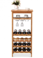 Bamboo Storage Shelf 16 Bottle Wine Rack And Glass Hanger - Image 3