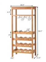 Bamboo Storage Shelf 16 Bottle Wine Rack And Glass Hanger - Image 5