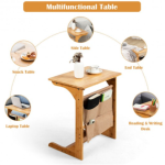 Bamboo Sofa Table End Table Bedside Table with Storage Bag - Image 6
