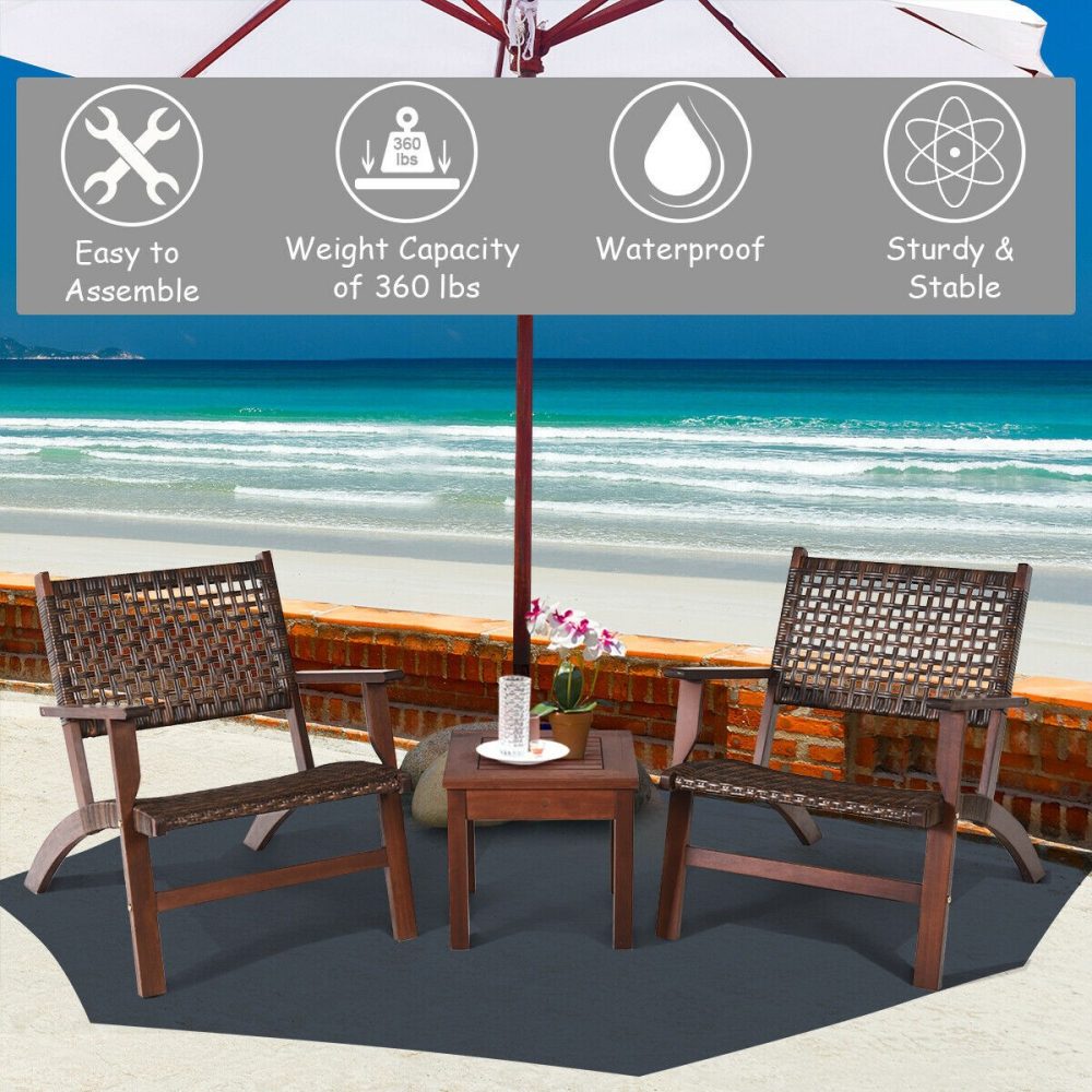 Wooden Patio Rattan Furniture Set 3PCS Outdoor - Image 6