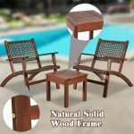 Wooden Patio Rattan Furniture Set 3PCS Outdoor - Image 5