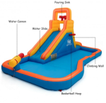 Inflatable Water Bounce House with Climbing Wall and Ball Hoop - Image 3