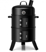 3-in-1 Portable Round Charcoal Smoker BBQ Grill Built-in Thermometer