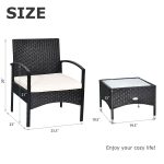Patio Wicker Rattan with White Cushion Furniture Set 3 Pcs - Image 7