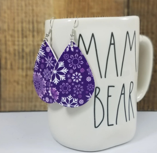Screenshot 2021-07-05 at 6.19.16 PM Earrings Teardrop Purple Snowflakes Jewelry - Image 1