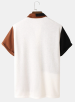 Mens T-Shirt Tricolor Knitted Lapel Short Sleeve Regular Hem - Image 3