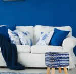 Ottoman 14" Wide Round Blue & White Design - Image 3