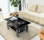 Coffee Table Rectangular Temper Glass With Gray Accents And Shelf - Image 3