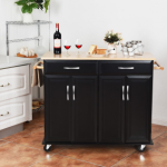 Kitchen Trolley Black Wood Top Rolling Cart Storage Cabinet - Image 2