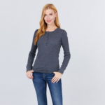 Long Sleeve Top Charcoal Thermal Henley