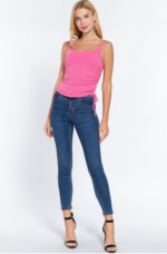 Tank Top Pink Side Ruched Knit Cami - Image 3