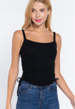 Tank Top Black Side Ruched Knit Cami - Image 2