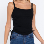 Tank Top Black Side Ruched Knit Cami