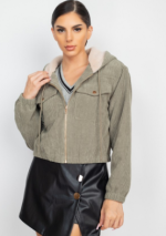 Hoodie Jacket Light Olive Corduroy - Image 2