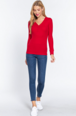 Long Sleeve Top Red V-Neck Placket Thermal - Image 3