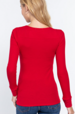 Long Sleeve Top Red V-Neck Placket Thermal - Image 4