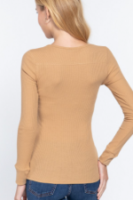 Long Sleeve Top Pecan V-Neck Placket Thermal - Image 4