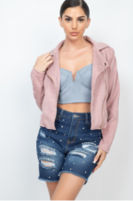 Moto Jacket Pink Corduroy - Image 2