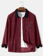 Jacket Corduroy Red Contrast Snap Button-Down - Image 2