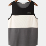 Tank Top Colorblock Patchwork With Letter Embroidery