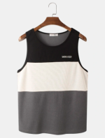 Tank Top Colorblock Patchwork With Letter Embroidery - Image 2