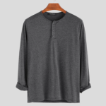Long-Sleeved Shirt Gray Brief Style Henley