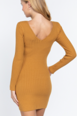 Mini Dress Ochre Long Sleeve Sweater Detail - Image 3