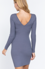Mini Dress Blue Long Sleeve Sweater Detail - Image 3