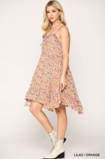Midi Dress Lilac & Orange Ditsy Floral Detail - Image 3