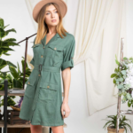 Midi Dress Hunter Green Coat Waist Tie Design