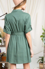 Midi Dress Hunter Green Coat Waist Tie Design - Image 3