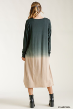 Maxi Dress Charcoal Ombre Long-Sleeved Front Knot Design - Image 3