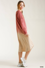 Maxi Dress Wine Ombre Long-Sleeved Front Knot Design - Image 3