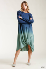 Maxi Dress Navy Ombre Long-Sleeved Front Knot Design - Image 2