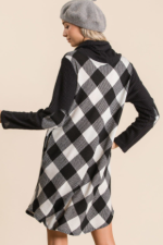 Midi Dress Ivory & Black Buffalo Plaid Tartan Swing Design - Image 3