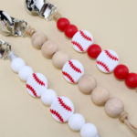 Pacifier Clips Wood Silicone Baseball Design - Image 2